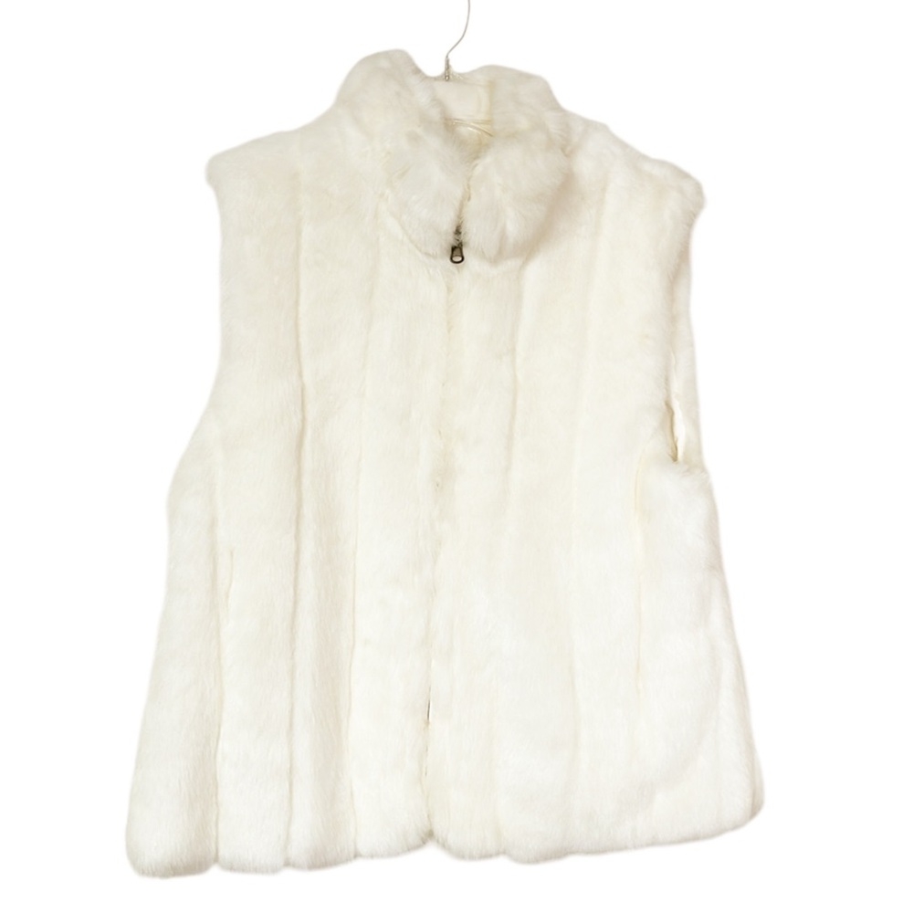 Vintage Ivory Faux Fur Vest Size Large